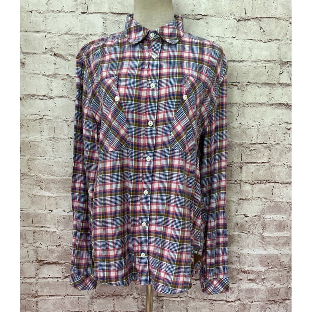 Dept B Barbour Womens Pink Plaid Button-Up Long Sleeve Shirt Linen Blend Size S